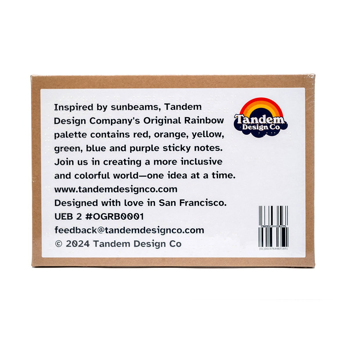 Tandem Design Co Braille Sticky Notes Back of Packaging